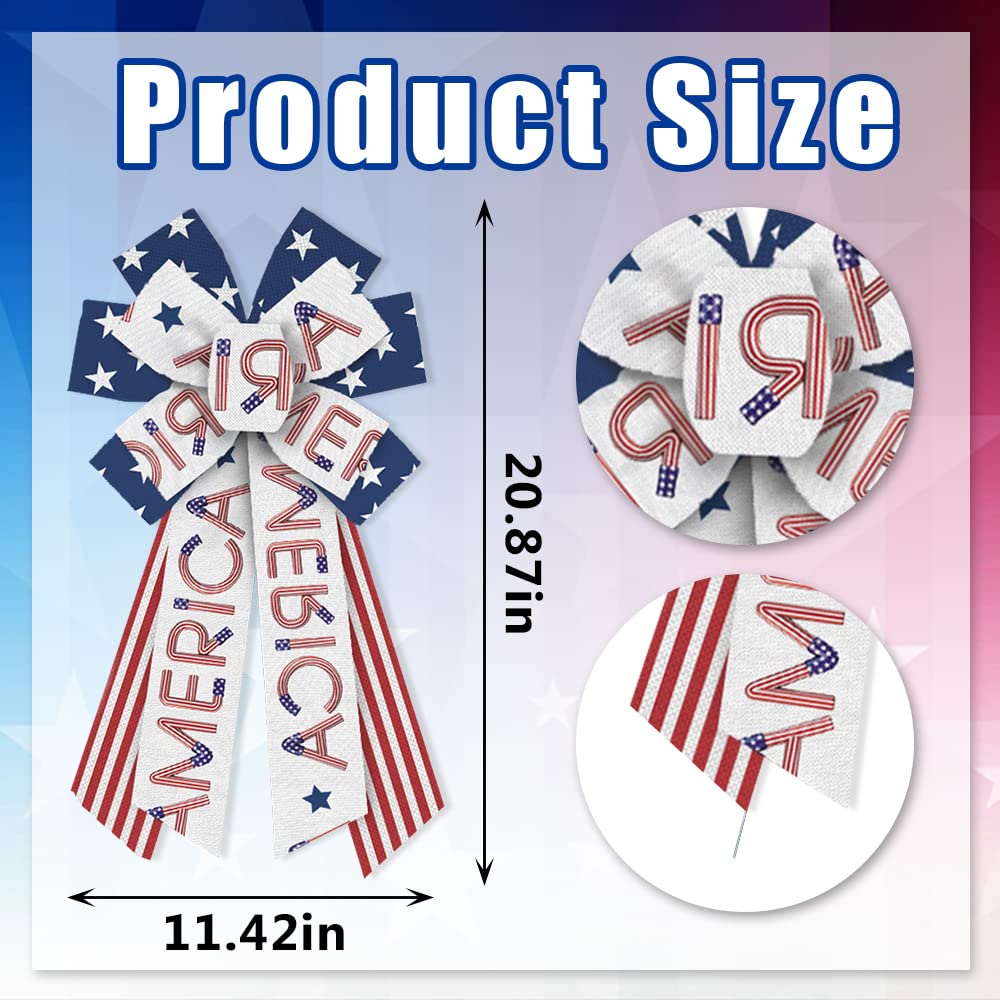 Estivaux Large 4th of July Bows for Wreath, Patriotic Wreath Bows American Stars Bow Blue Red White Burlap Craft Bow Memorial Day Farmhouse Bows for Front Door Decorations