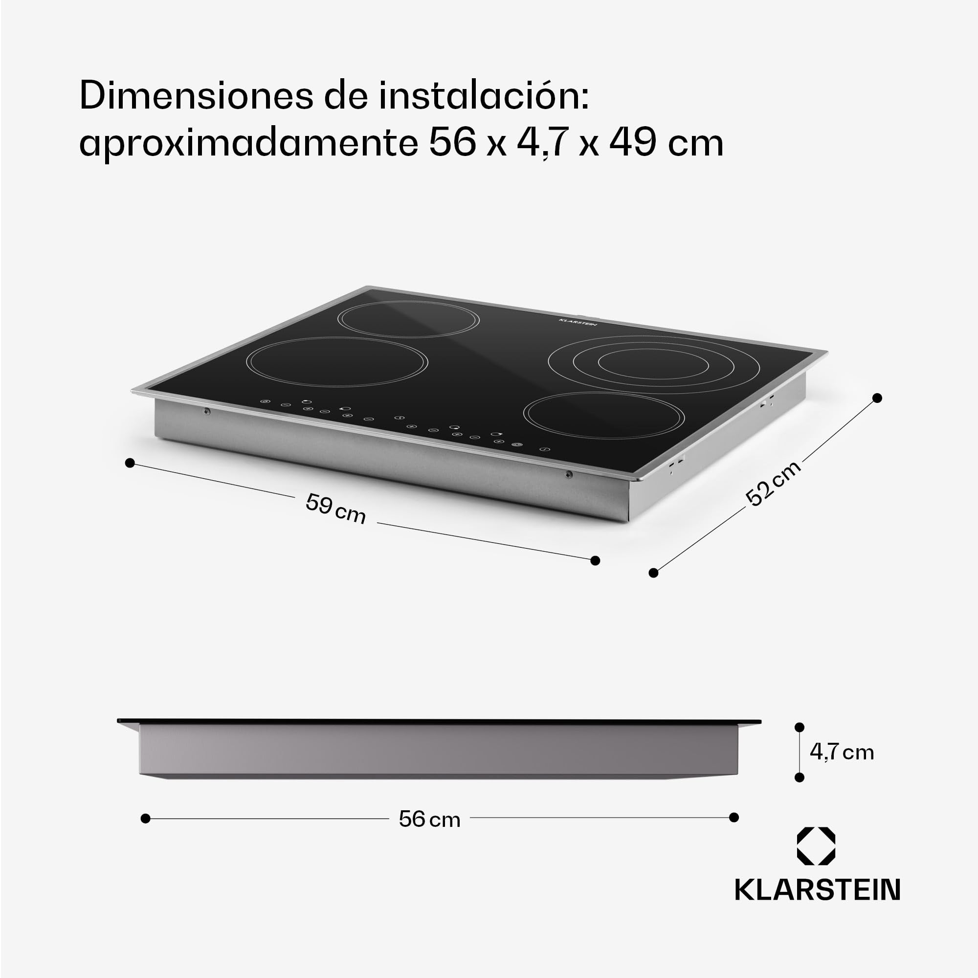 Klarstein Płyta ze szkła ceramicznego, Płyta do zabudowy z 4 polami, 6500 W elektryczna do gotowania, Nowoczesna ceramiczna, ceramiczna z 4 polami, do zabudowy