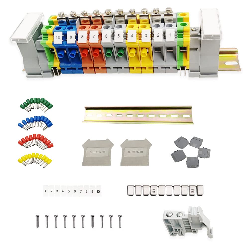 JINXM Klemme für Hutschiene Reihenklemmen Hutschiene-Kit UK/10N Durchgangsklemme Anschlussblöcke Elektrisch Schienenanschlussblock
