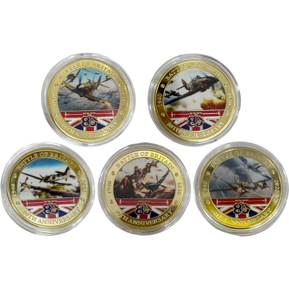 Luxylei 5pcs/set Battle of Britain Commemorative Coins Memorial Flight Gold Challenge Coin Uk Military Challenge Coins Collector's Gift