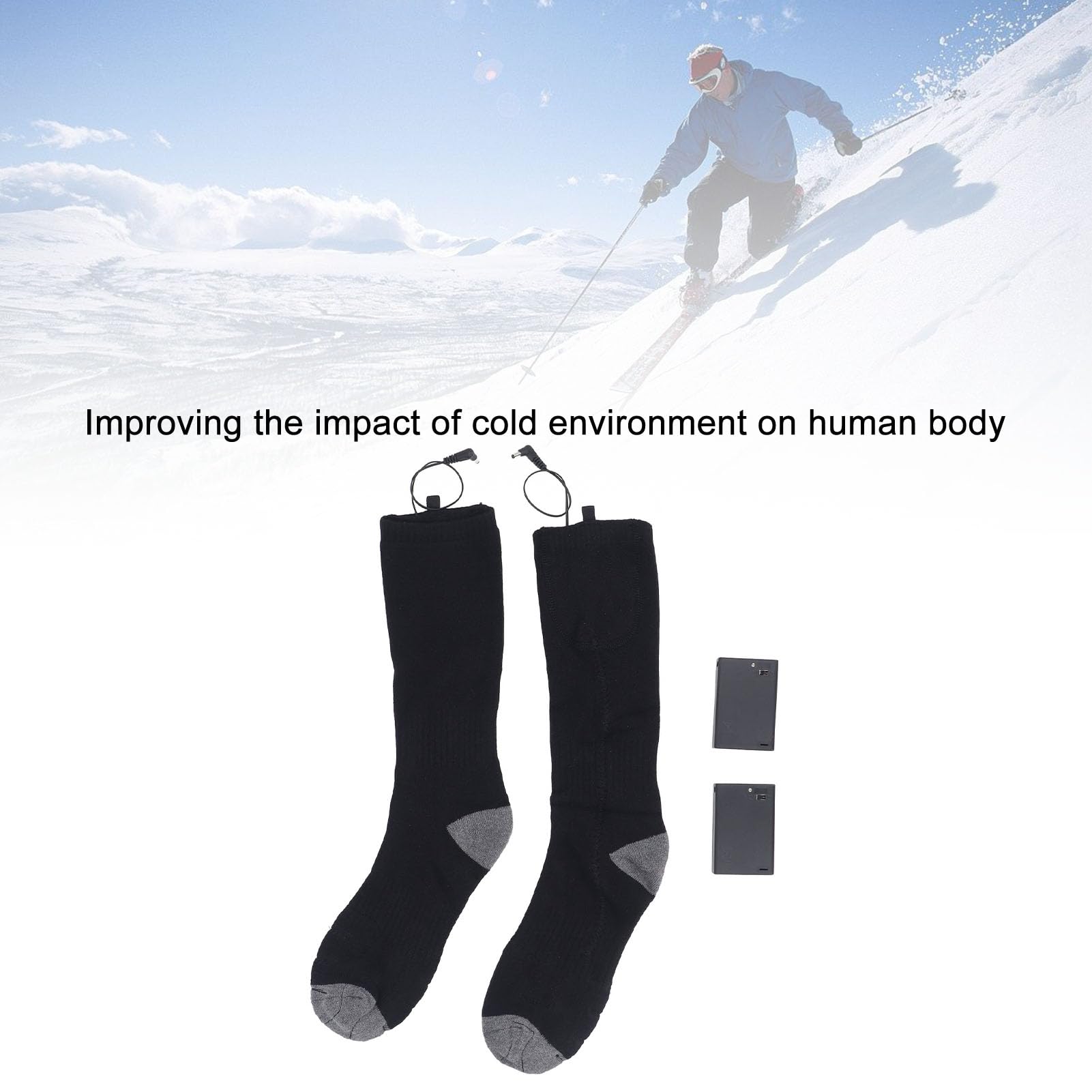 Heated Socks, Electric Heated Socks for Men Women, Rechargeable 2 Sided Heating Washable Portable for Skiing Hiking Camping (Black)