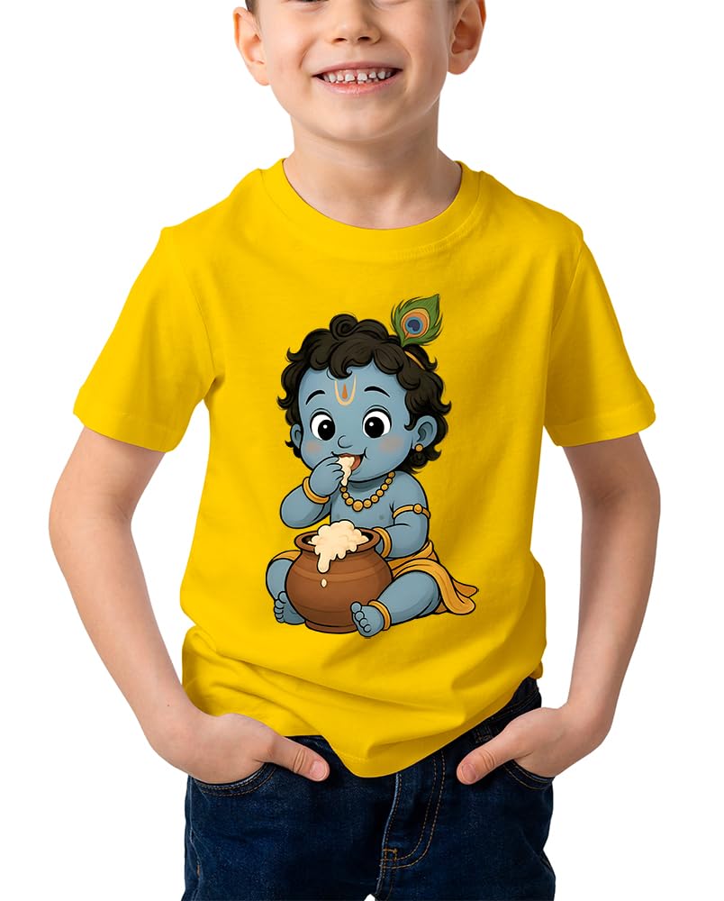 Kid's Cotton Printed T-Shirt - Cute Baby Krishna | Half Sleeves | Boys T Shirt | Regular Fit | Round Neck | Graphic T Shirt-image-9