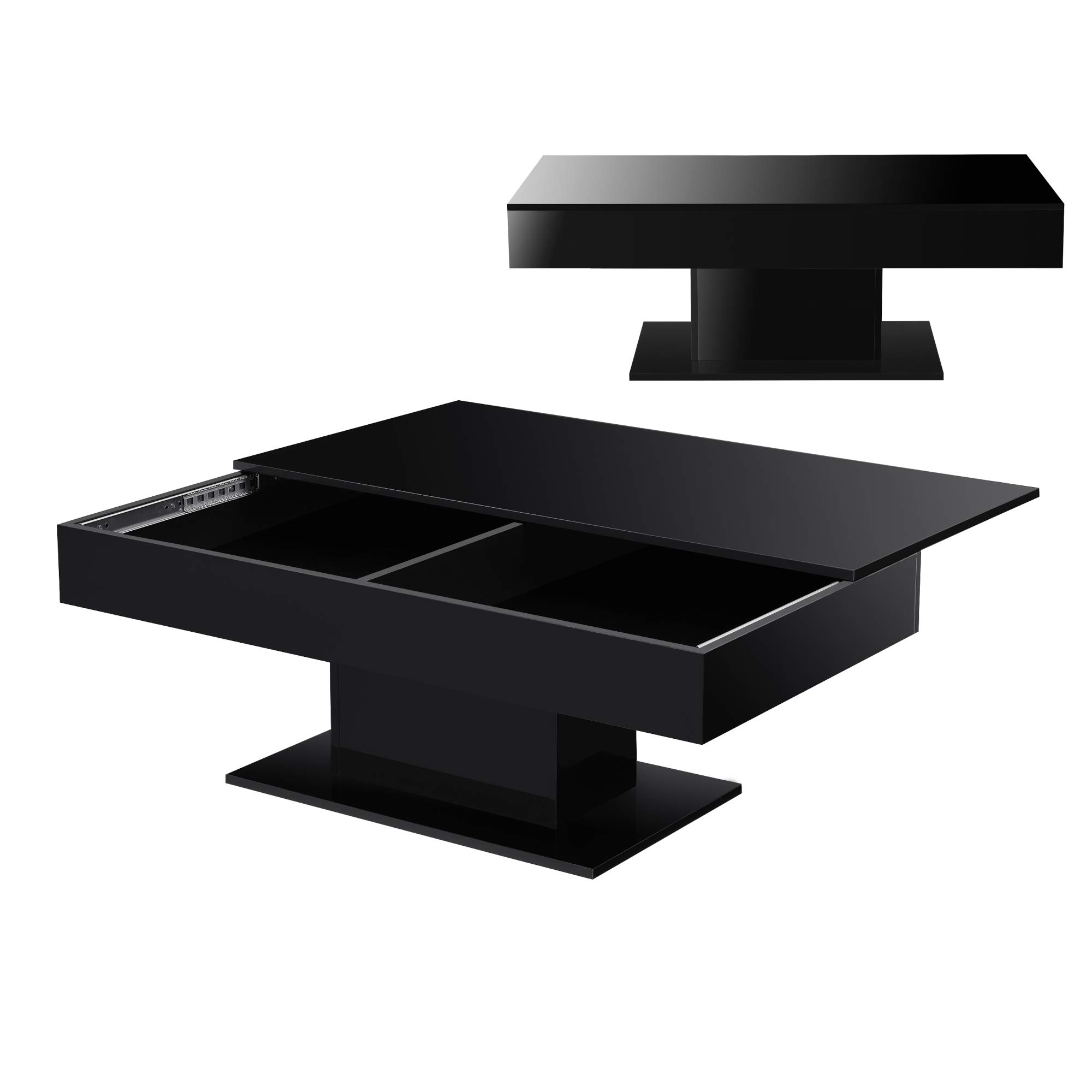 [en.casa] Mesa de Centro Lünen Mesa Baja Rectangular con Tablero Deslizante Diseño Atractivo para Salón Despacho Mueble Auxiliar 40 x 110 x 60 cm - Negro Alto Brillo