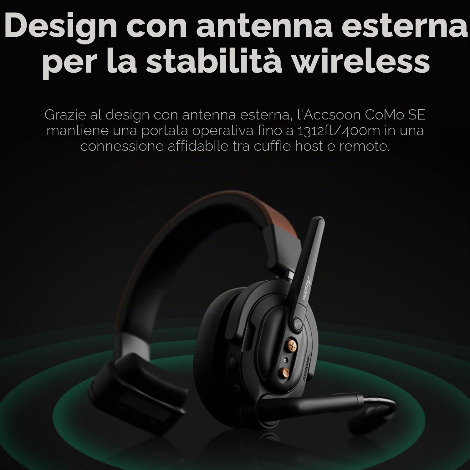 Accsoon Como SE Wireless Intercom Headset System, comunicazione full duplex a 2,4 GHz, portata 1312ft/400 m, antenna esterna, ENC, durata della batteria 30+ ore, 1 PC Host headset e 4 PC Remote