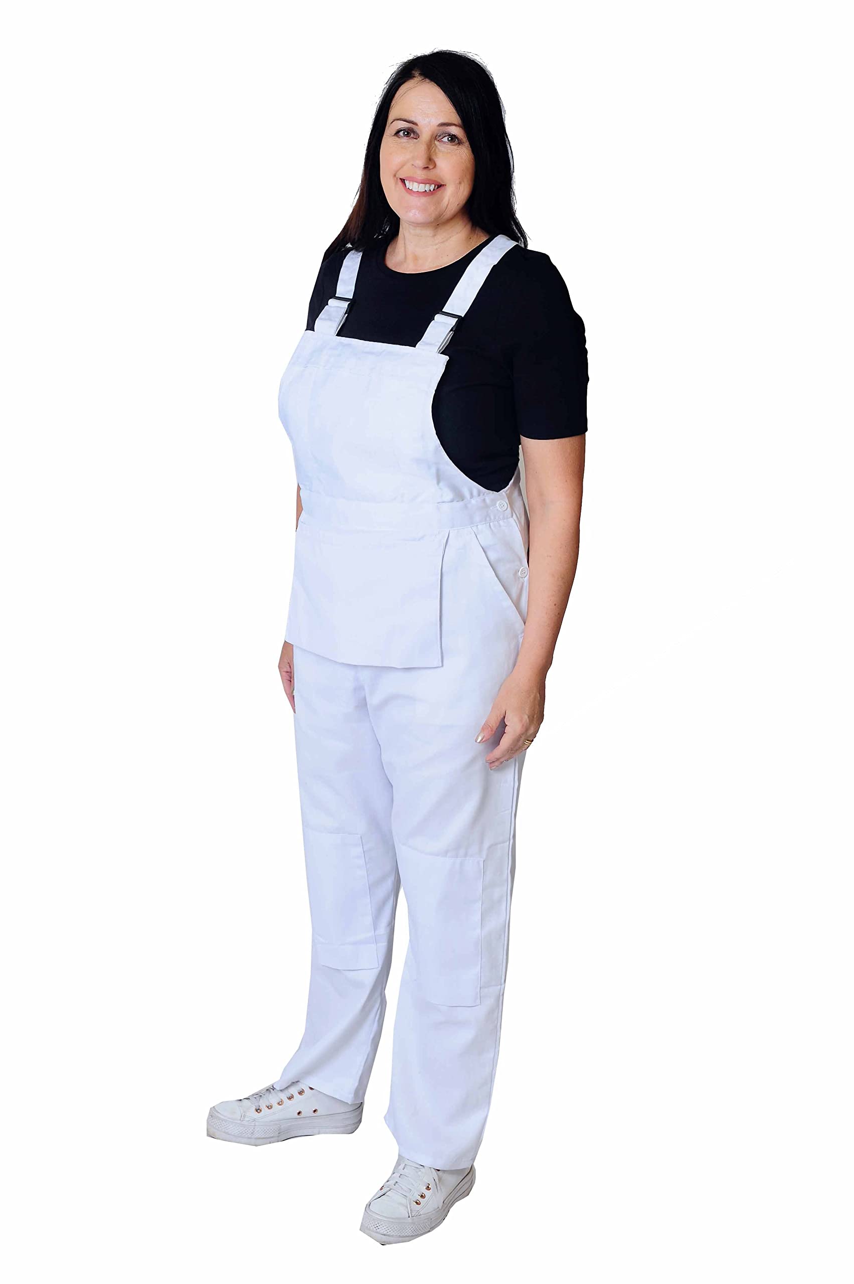 Grs Women's White Woman Bib And Brace Dungarees Coveralls Overalls, Woman Fancy Dress Overalls, 4XL 22"