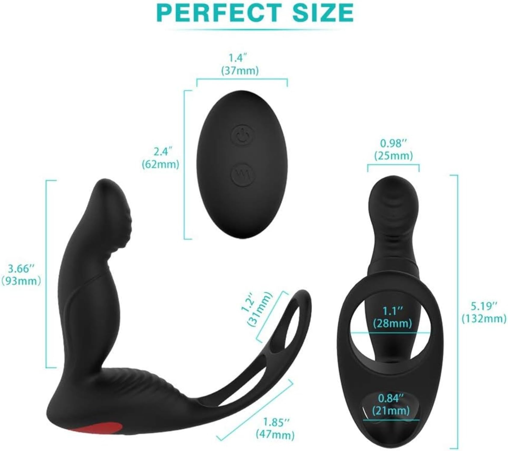 Massaggiatore con anello, telecomando in silicone, massaggiatore, 9 modalità, ricaricabile e impermeabile, vibratore