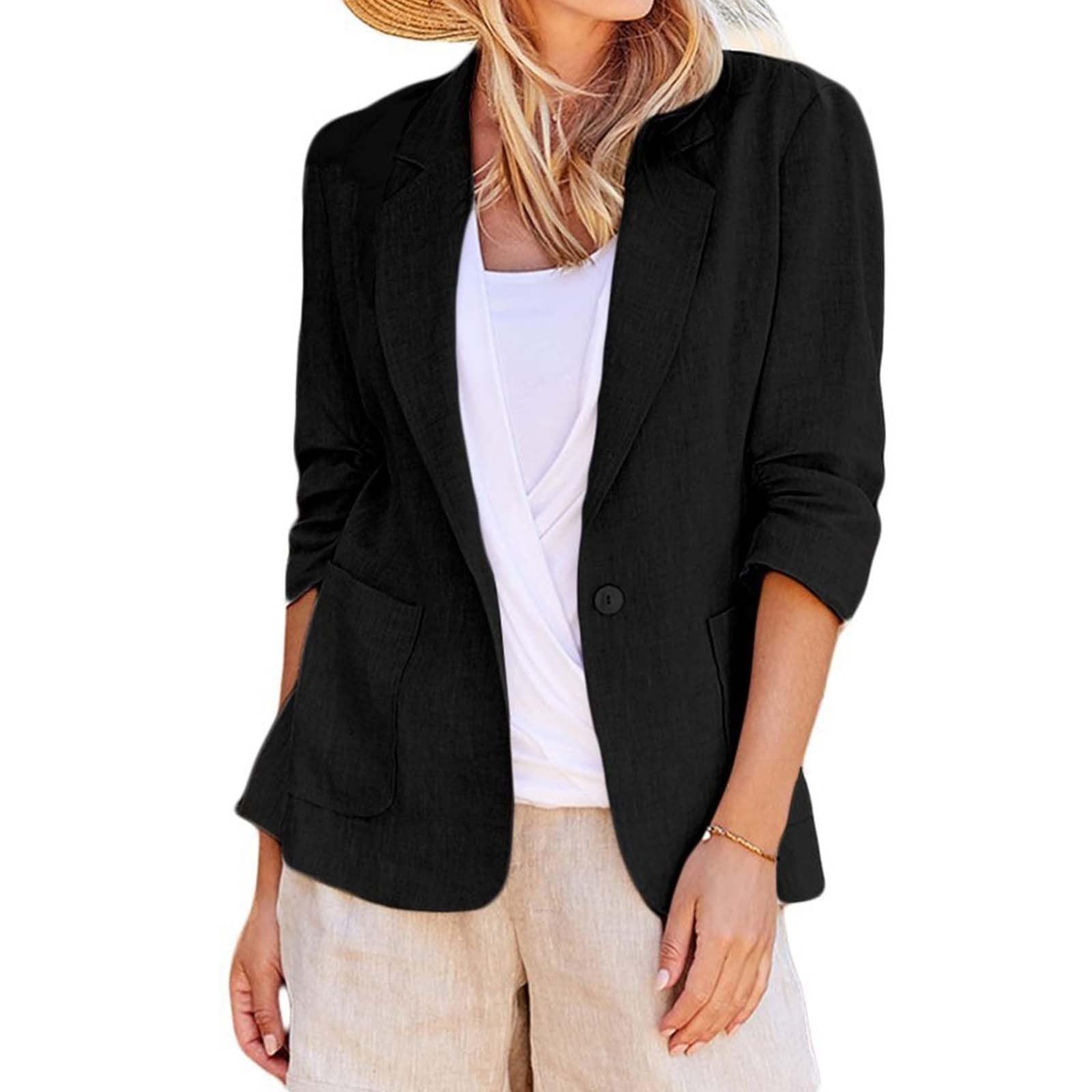Generisch Elegante chaqueta de manga larga Slim Fit para mujer de primavera y verano con solapas para ropa de trabajo