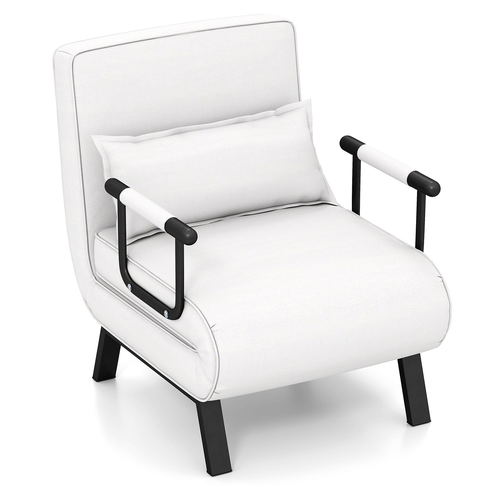 COSTWAY Folding Sofa Bed, 4-in-1 Convertible Single Sofa Chair Bed with 6-Position Adjustable Backrest and Pillow, Padded Seat Lounge Couch Guest Sleeper Recliner Armchair for Living Room (Off-White) — image 1