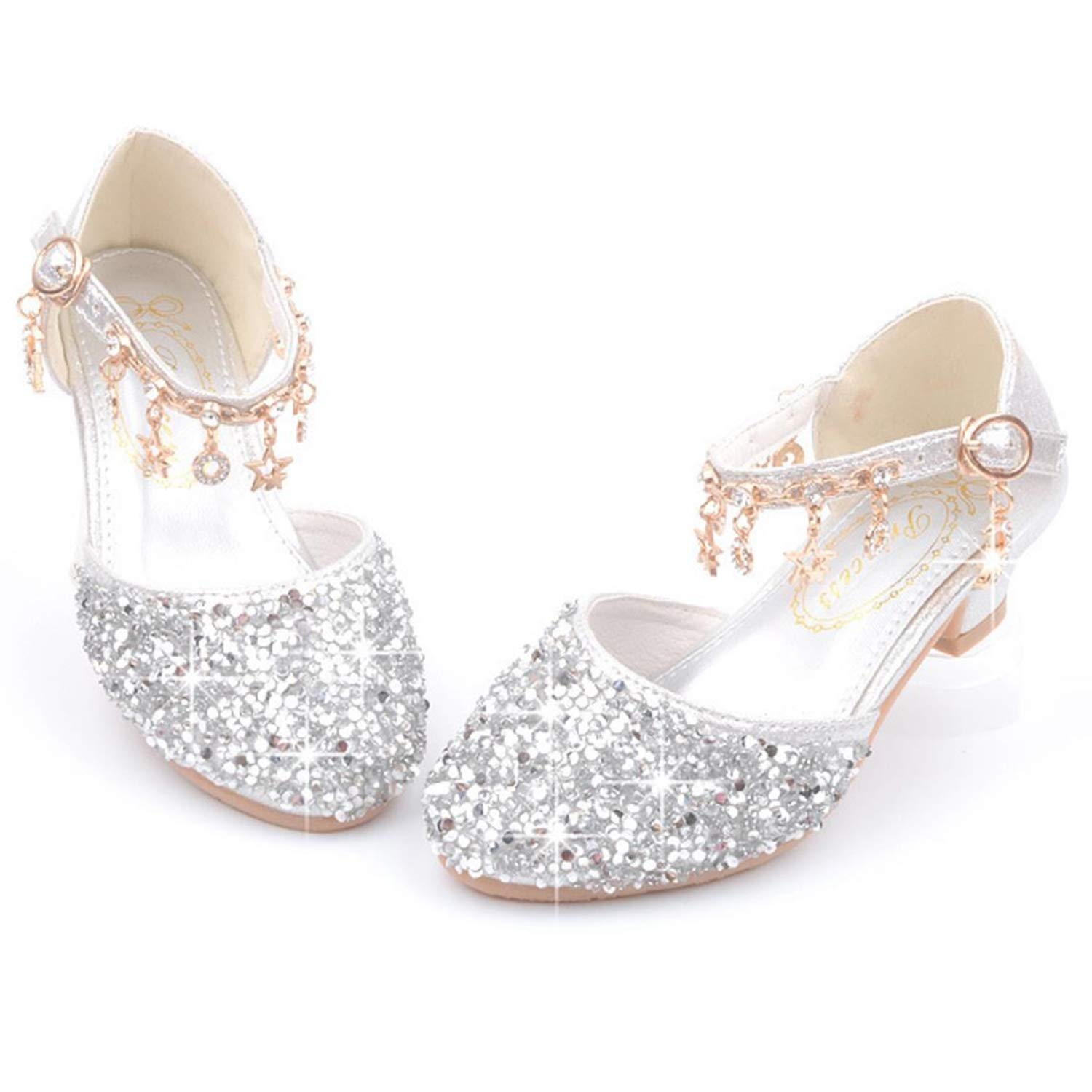 Fille Talons Hauts Chaussures Princesse Paillettes Déguisement Argenté Or Rose EU26-38