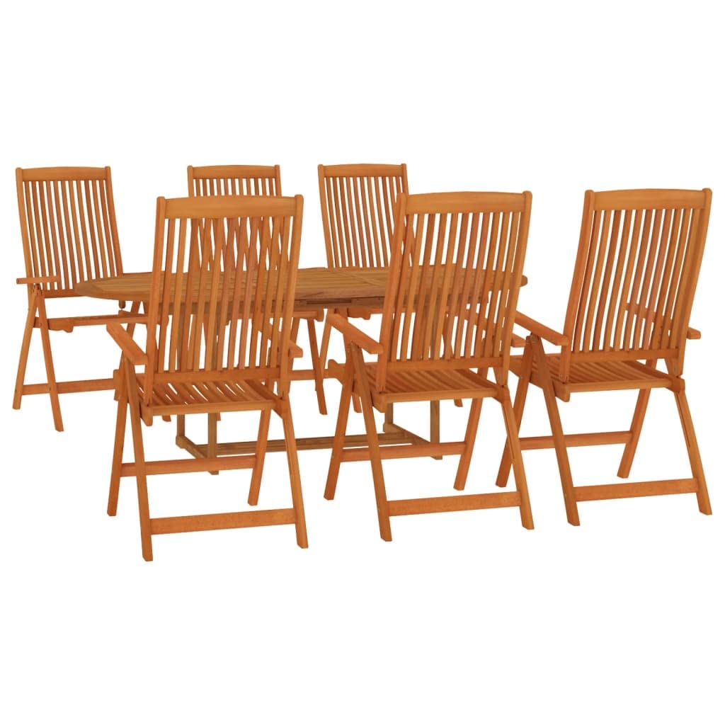 Gartenmöbel-Set, 7-teilig, Massivholz, Eukalyptus, Gartenmöbel, Tisch und Stühle, Terrasse, Set für Terrasse, Außenhof, ohne Fußstützen