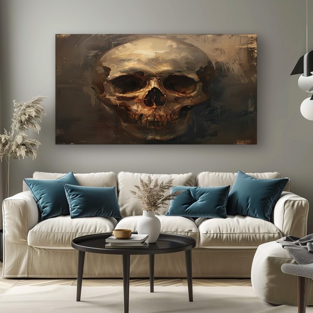 MKBKLI Abstract Canvas Wall Art for Living Room Horror Skull Paintings for Bedroom, Office, Kitchen - Home Decor Pictures, 60x120cm