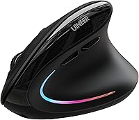 Vista 1 de Uineer Ratón ergonómico, mouse vertical inalámbrico recargable con Bluetooth, LED de 7 colores, 4 DPI ajustables, USB-A, alivio de tensión