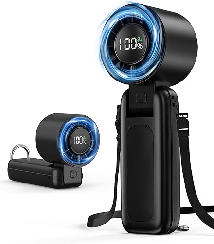 Ventilador turbo portátil de mano 4 en 1, mini ventilador plegable de 180 de 6 velocidades (1-100), batería recargable de 5000 mAh hasta 15 horas de