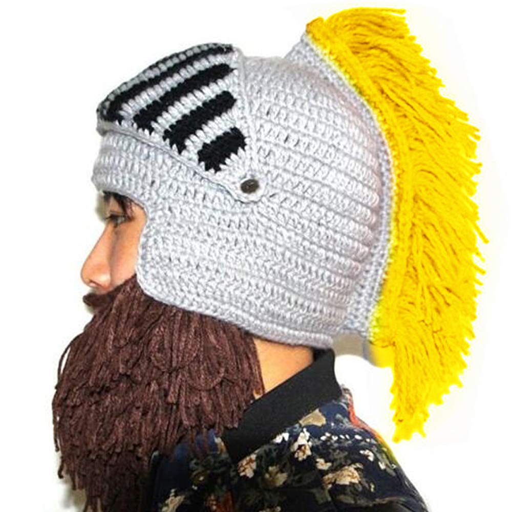 YEKEYI Wig Beard Hats Cosplay Roman Knight Knitted Helmet Winter Sports Warmer Cap Ski Funny Mask Beanie