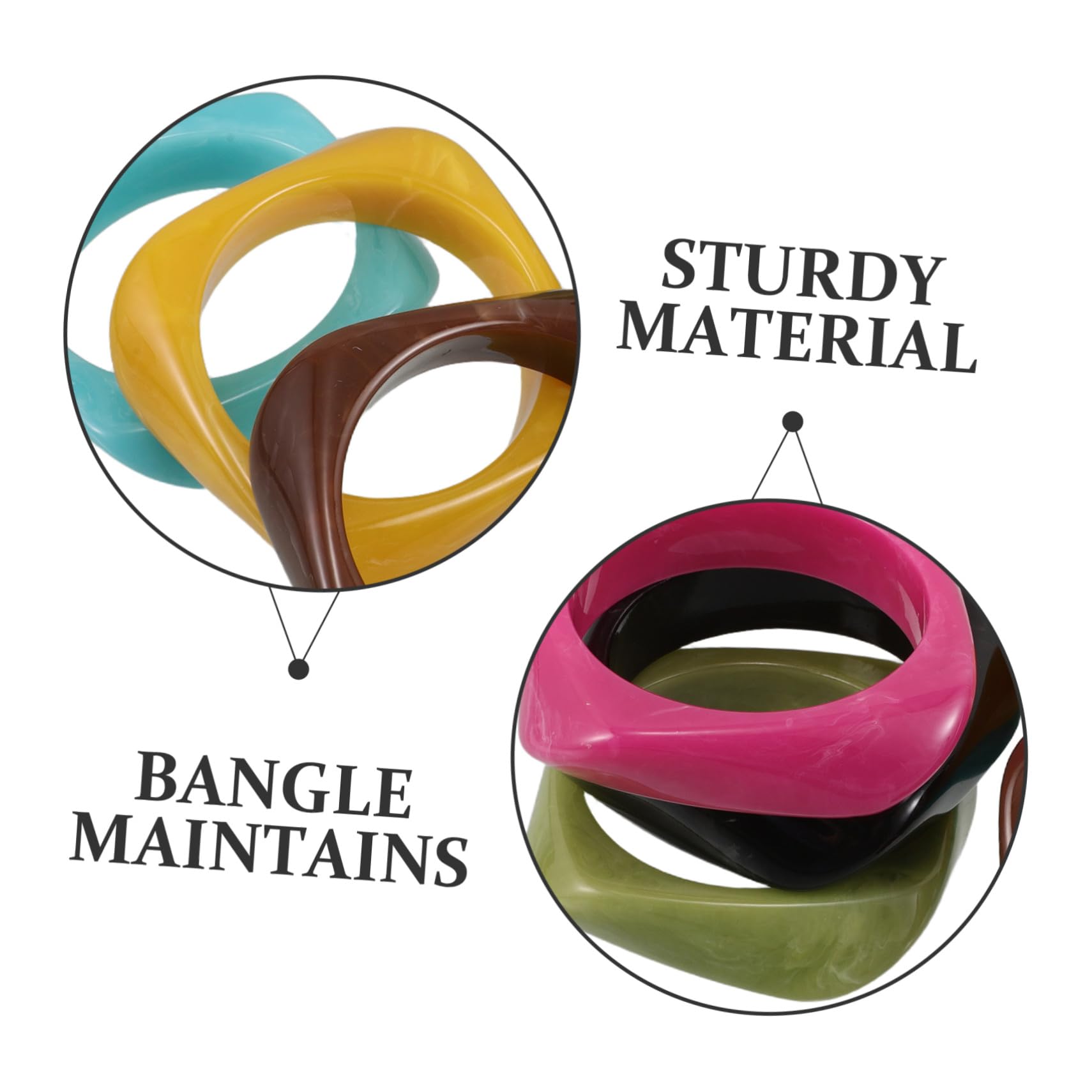 FRCOLOR 6pièces Bracelets Joncs Acrylique Carrés Colorés Pour Femme Lot De Manchettes Larges Hypoallergéniques Fête Décontractée