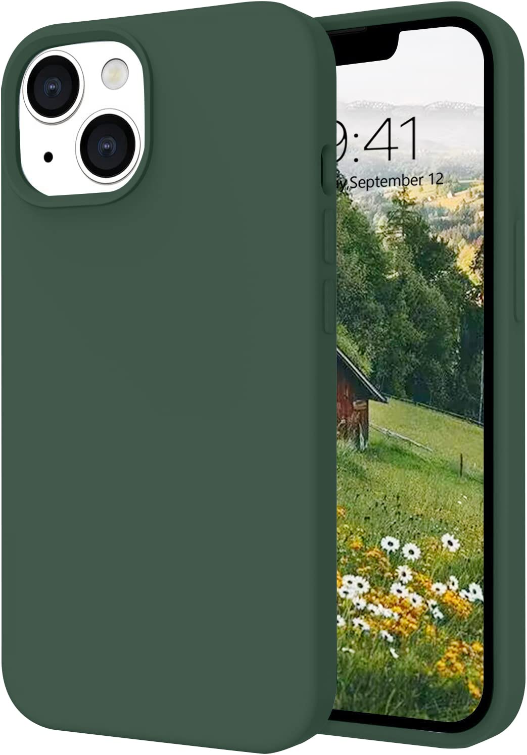Telaso Compatible With iPhone 14 Case, Liquid Silicone Soft Gel Rubber Slim Thin Case With Microfiber Lining, Protective for 6.1 Inch, Midnight Green