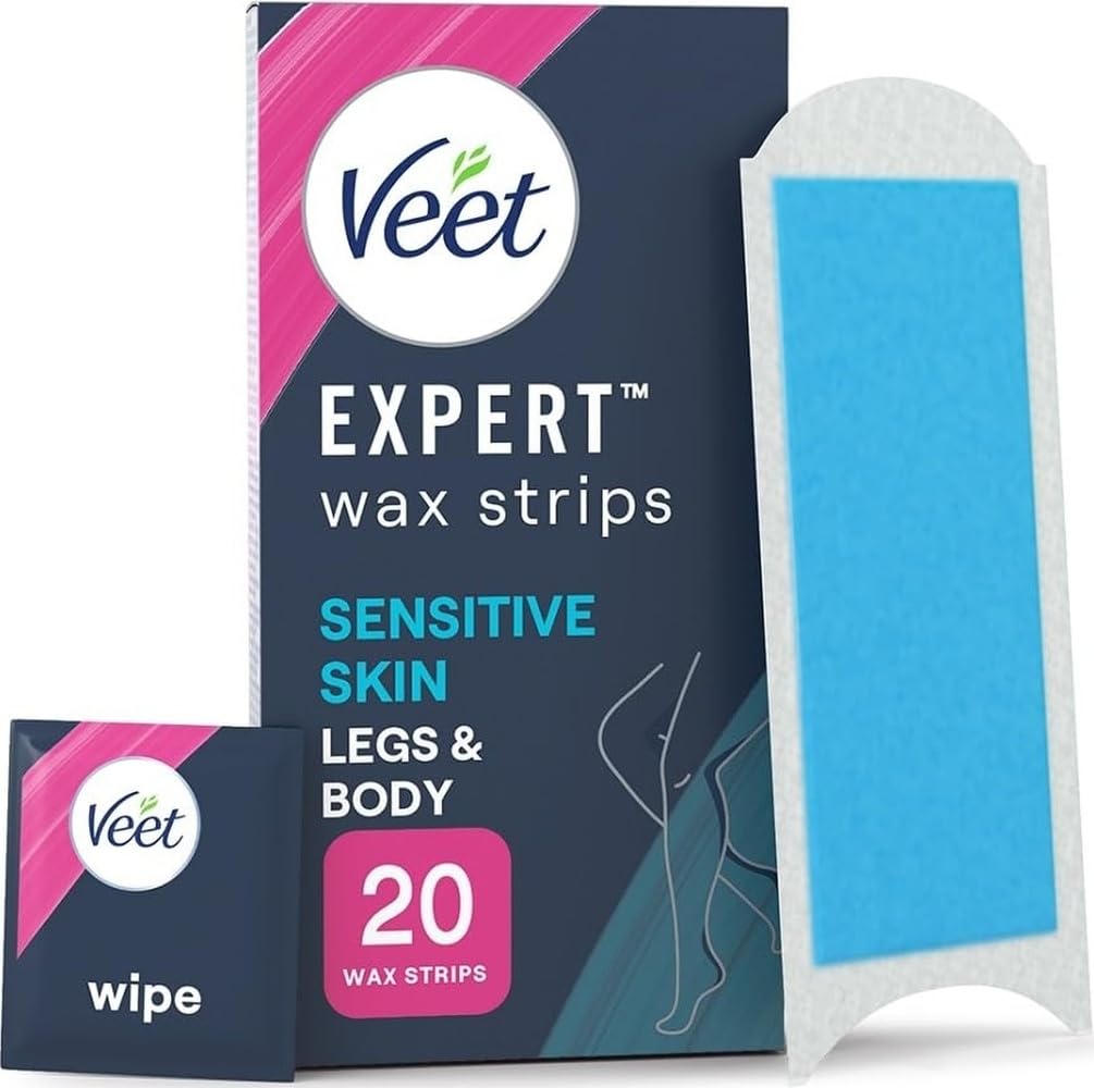 Veet Expert Wax Strips Almond Oil Sensitive Skin 20 Strips + 2 Wipes - Pack of 3