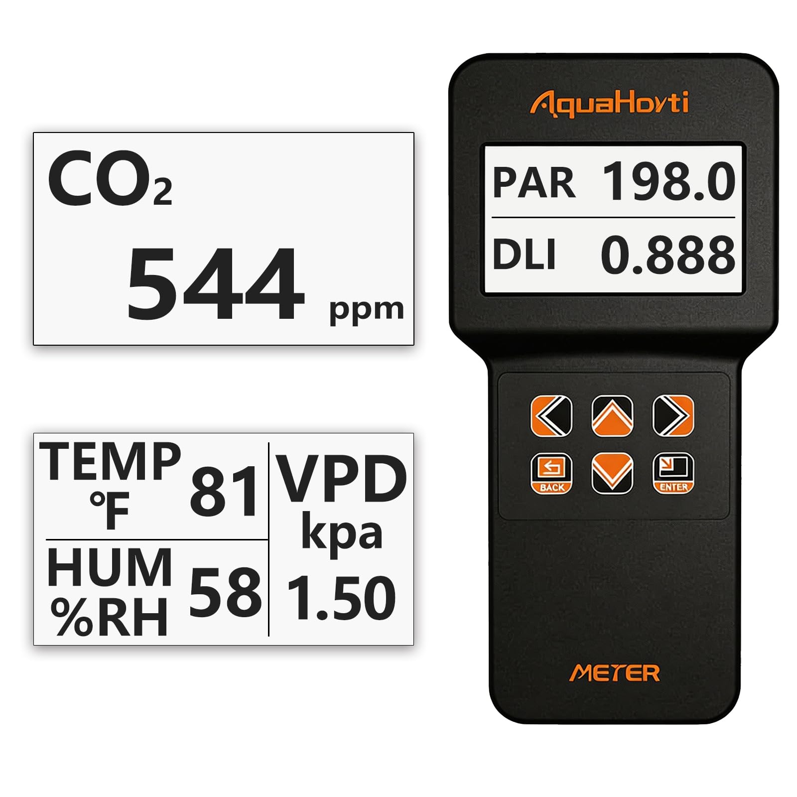 AH-200 PAR-Messer mit CO₂-, Temperatur- und Feuchtigkeitssensoren – Aufzeichnung von PAR, DLI, VPD und CO2 für Pflanzen – USB-Datenlogger – Gewächshäuser, Grow-Tents, Hydrokultur