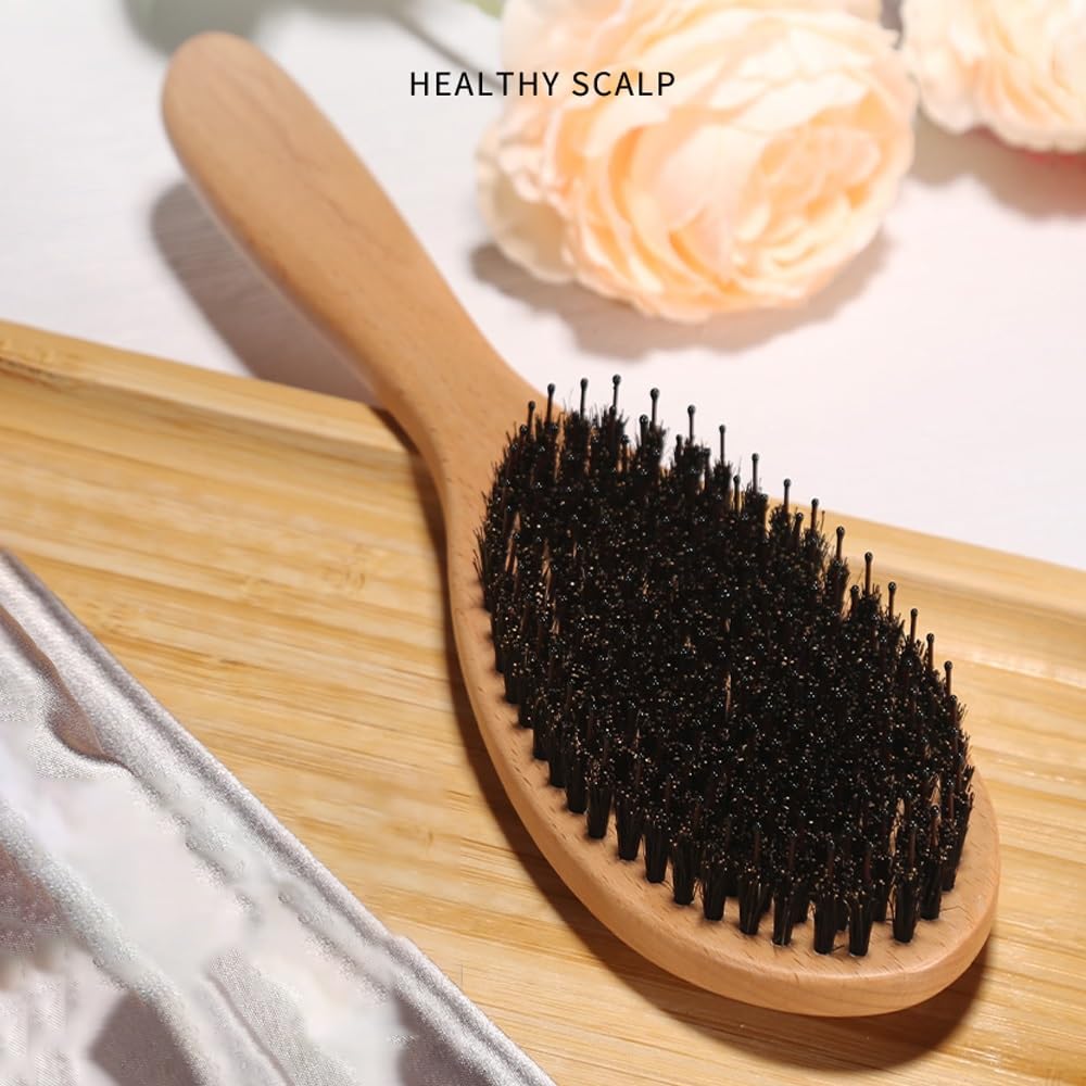 Cepillo for el cabello, cepillo for el cabello con cerdas de jabalí, cerdas naturales suaves for cabello fino y fino, restaura el brillo y la textura