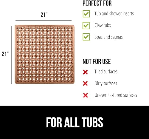 Miniatura 6 de Gorilla Grip - Alfombrilla de ducha patentada, 21 x 21 pulgadas, lavable, cuadrada, para ducha con agujeros de drenaje, ventosas.