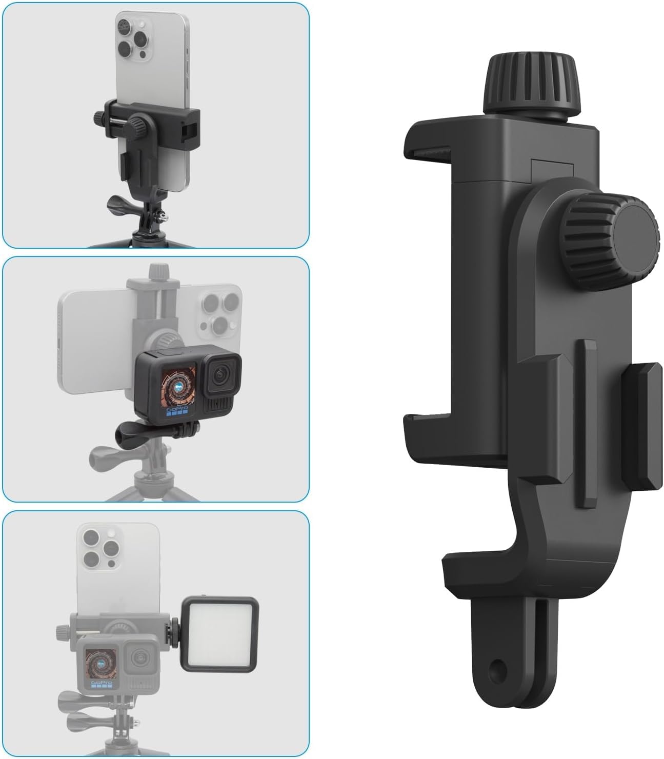 Suptig Support Téléphone pour Trépied, Adaptateur de Montage de Trépied pour Caméra d'Action Compatible pour iPhone, GoPro, DJI Action, Insta 360, Akaso, Microphone, Accessoires de Photographie avec