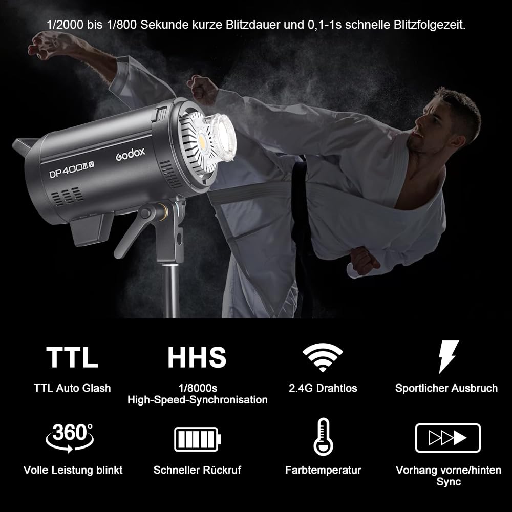 GODOX DP400III-V*3 Kit Professionelles Studioblitzgerät 400W Bowens Mount APP Steuerung mit Softbox Beauty Dish Intelligenter Speicher 2.4G Wireless X System Eingebauter Lüfter für Studio
