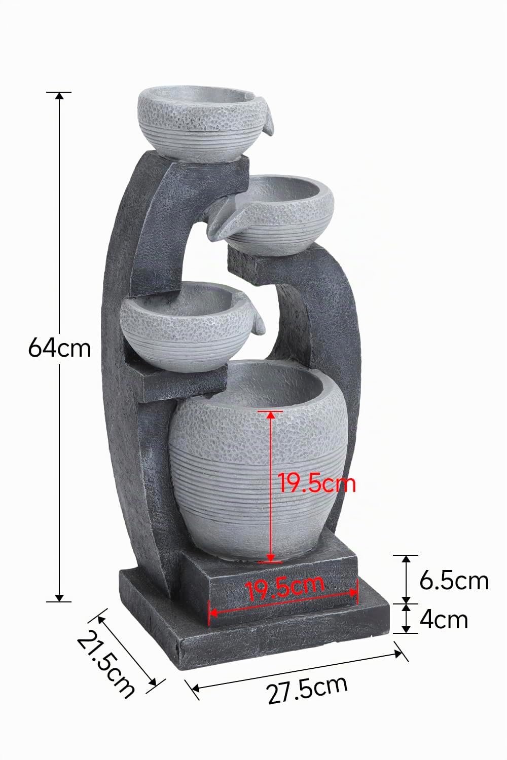Warmiehomy Solarbrunnen für Draussen 63cm, Zimmerbrunnen Wasserfall Springbrunnen Solar mit LED-Licht, Solar Gartenbrunnen für Außen, Dekorativ Wasserspiel für Garten Balkon Terrasse