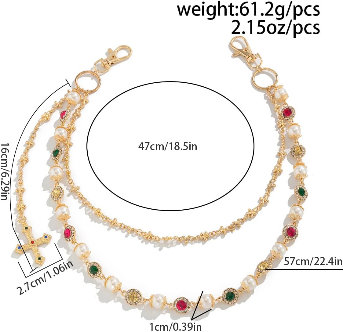 Double-Layer Pants Chain with Pearls Cross, Perfect for Trendy Hip-Hop Wallet Chain, Keychain, Bag Accessory - Image 2