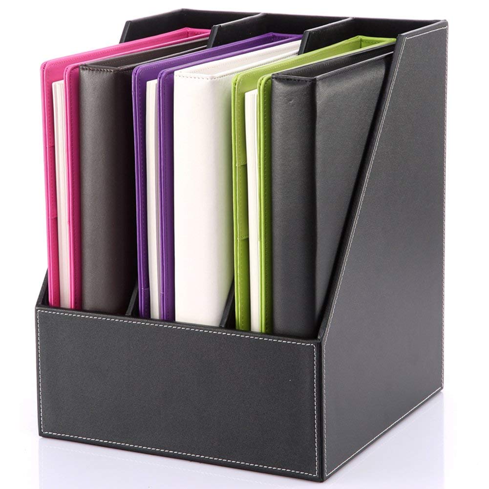 GORESE Desk Magazine Rack Holder Office File Document Storage Organiser (Black, 3 Slot)