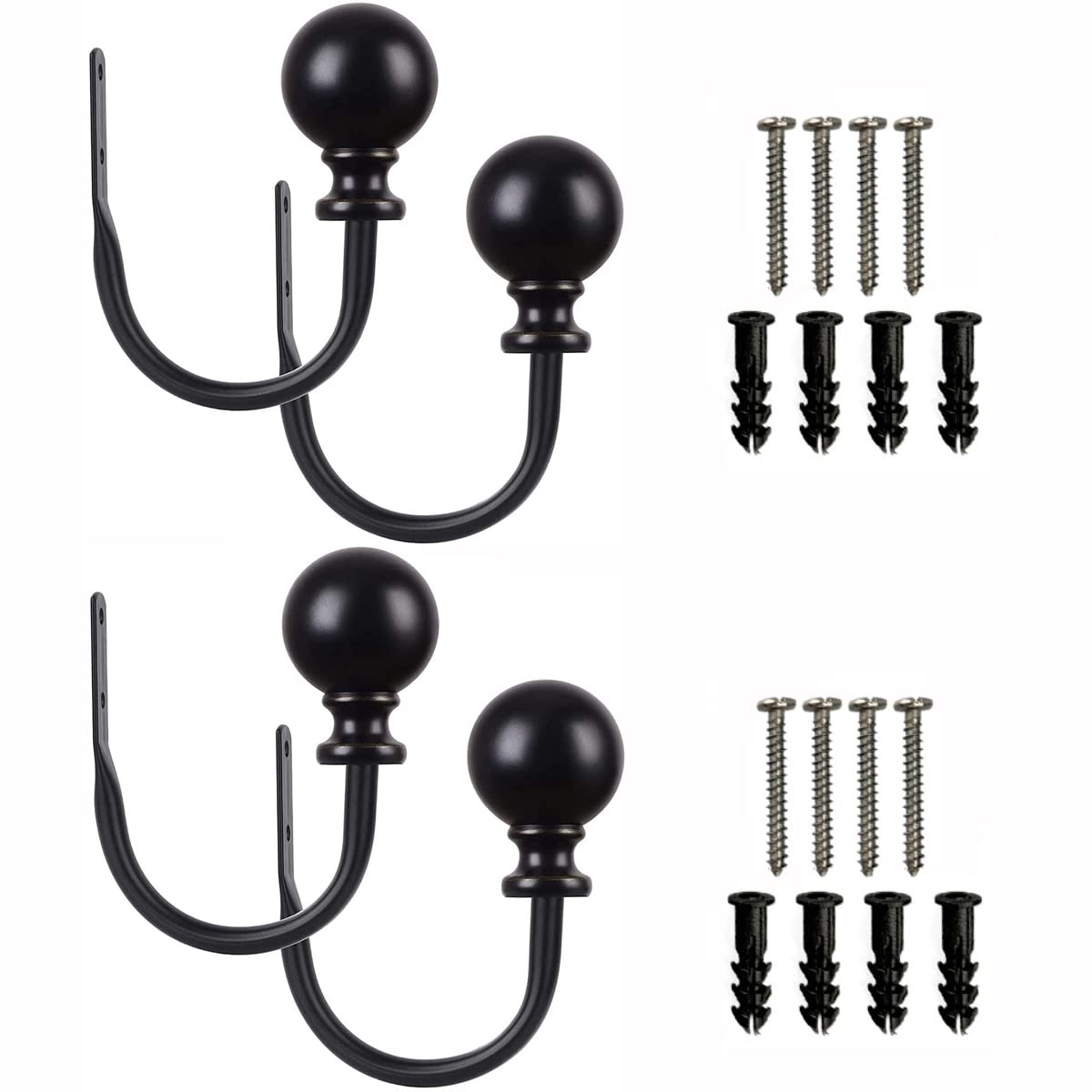 ANCLLO Decorative Curtain Drapery Holdbacks, Round Finials Window Curtain Holdbacks, Bronze, Set of 2, Black