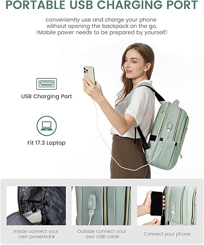 Miniatura 5 de LOVEVOOK Mochila para computadora portátil para mujer, bolsa delgada de 17 pulgadas con compartimento separado para computadora para trabajo,