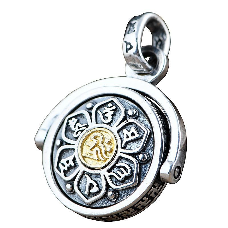 Pendentif en argent 925 rotatif avec relief vintage pour femme