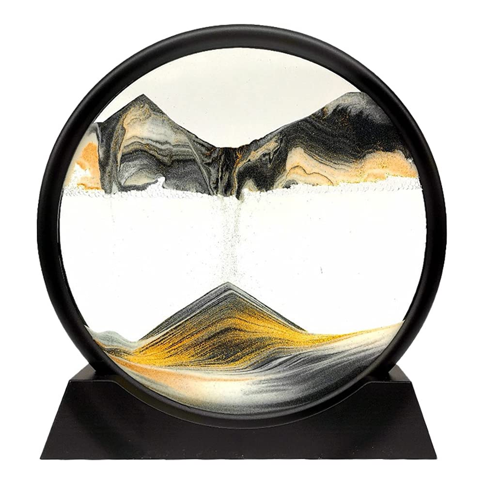 LDLD Moving Sand Art Picture 3D Landscape Painting Three-dimensional Hourglass Glass Home Decoration Desktop Art Decoration,black and white gold,7 inch