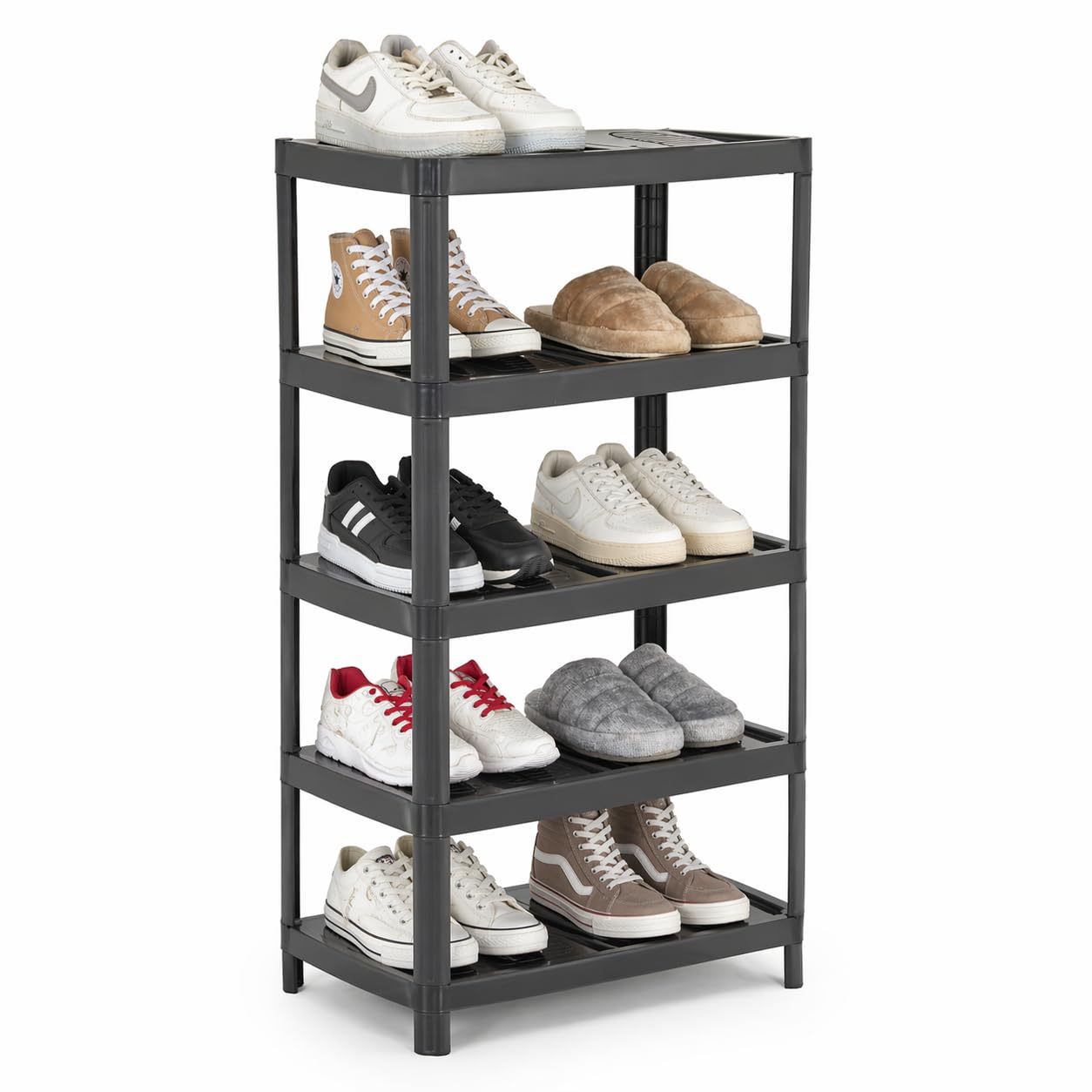 DIVCHI Shoe Rack 4 Tier Shoe Slots Boots Rack Space Saving Shoe Storage Organiser Narrow Freestanding Shoes Racks Footwear Organizer (Black)