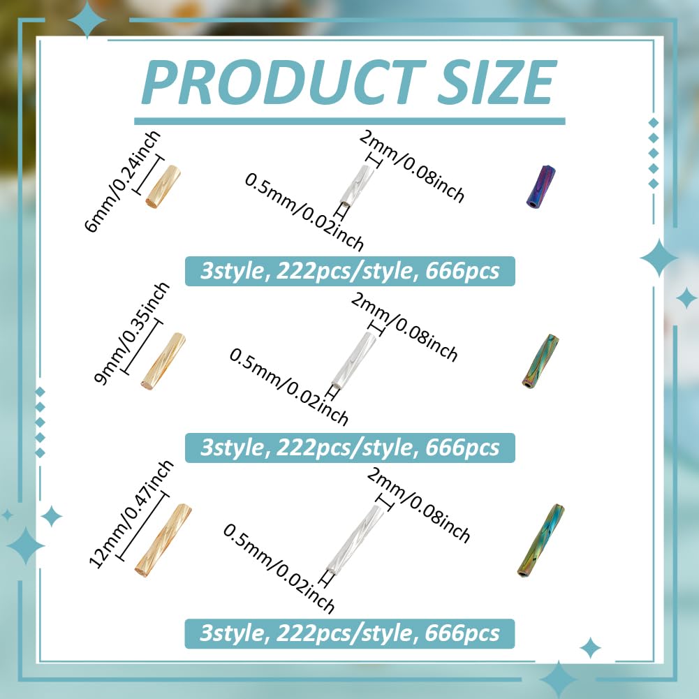 PandaHall 1998Pcs 9 Style Perles De Clairon En Verre, 6-9-12mm Perle De