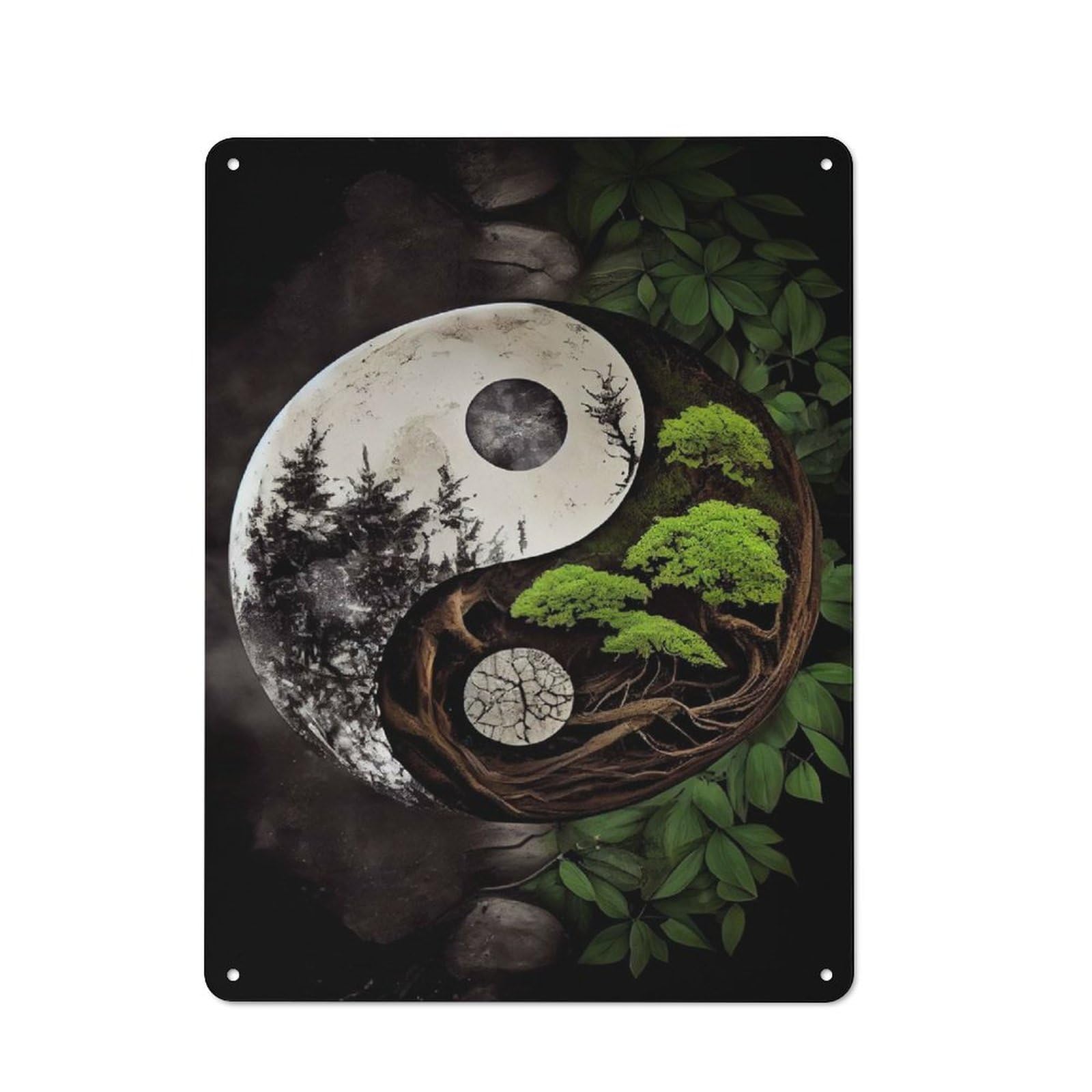 Junmoney Natures Yin And Yang Workshop Style Metal Wall Decor 40X30cm, Tin Sign For Tool Room, Garage, Studio Or Home Bar