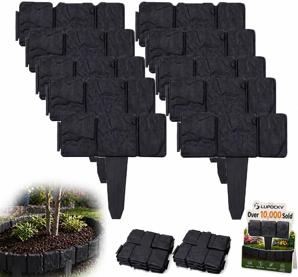 20 Pezzi di Bordure per Recinzione da Giardino in Finta Pietra Grigia - Pannelli Decorativi Ad Incastro per Aiuole, Vialetti E Prati - Bordura per Esterni, Bordo per Prato in Legno