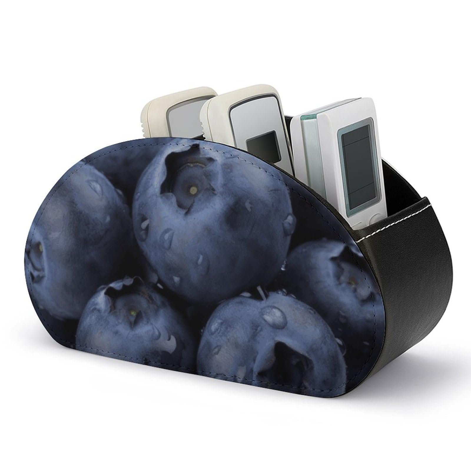 NTVOWPZO Blueberry Remote Control Holder with 5 Compartment Organizer Box, Leather TV Remote Holder Organizer Caddy for Table, PU Leather Remote Box for Nightstand Office Desk Storage Box