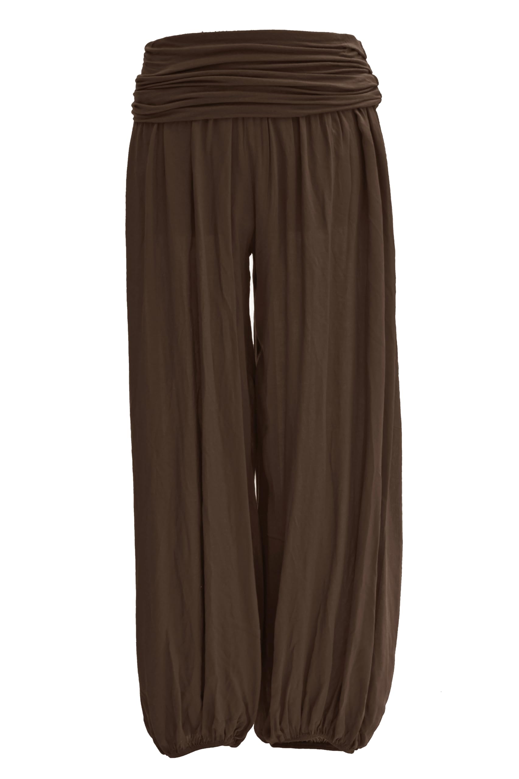 Texture Women's Dark Brown Italian Lagenlook Plain Viscose Boho Harem Ali Baba Trouser Pants Joggers One Size (, One Size)