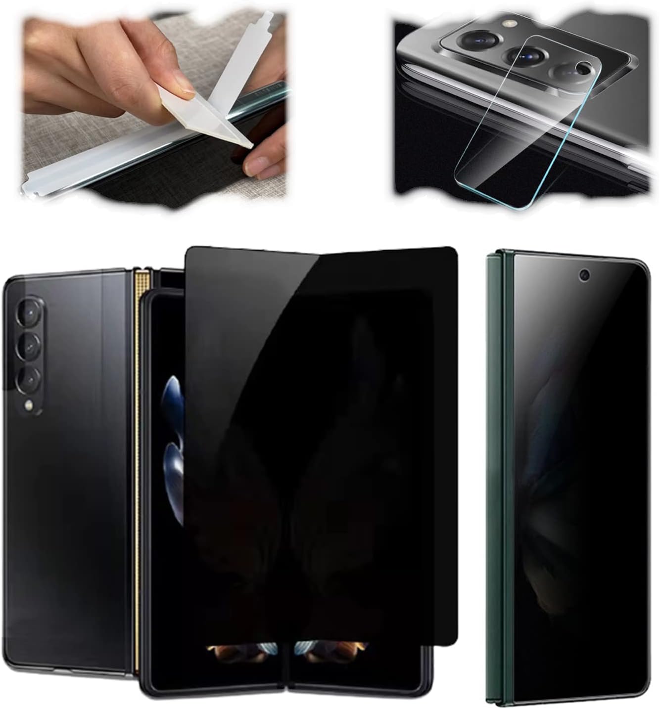 For Samsung Galaxy Z Fold 3 Privacy Screen Protector (Inner + Out) + Side Film + Lens Film, With Extra (Inner + Out) Anti-Blue Light Screen Protector For Samsung Galaxy Z Fold 3(HD 6PCS)