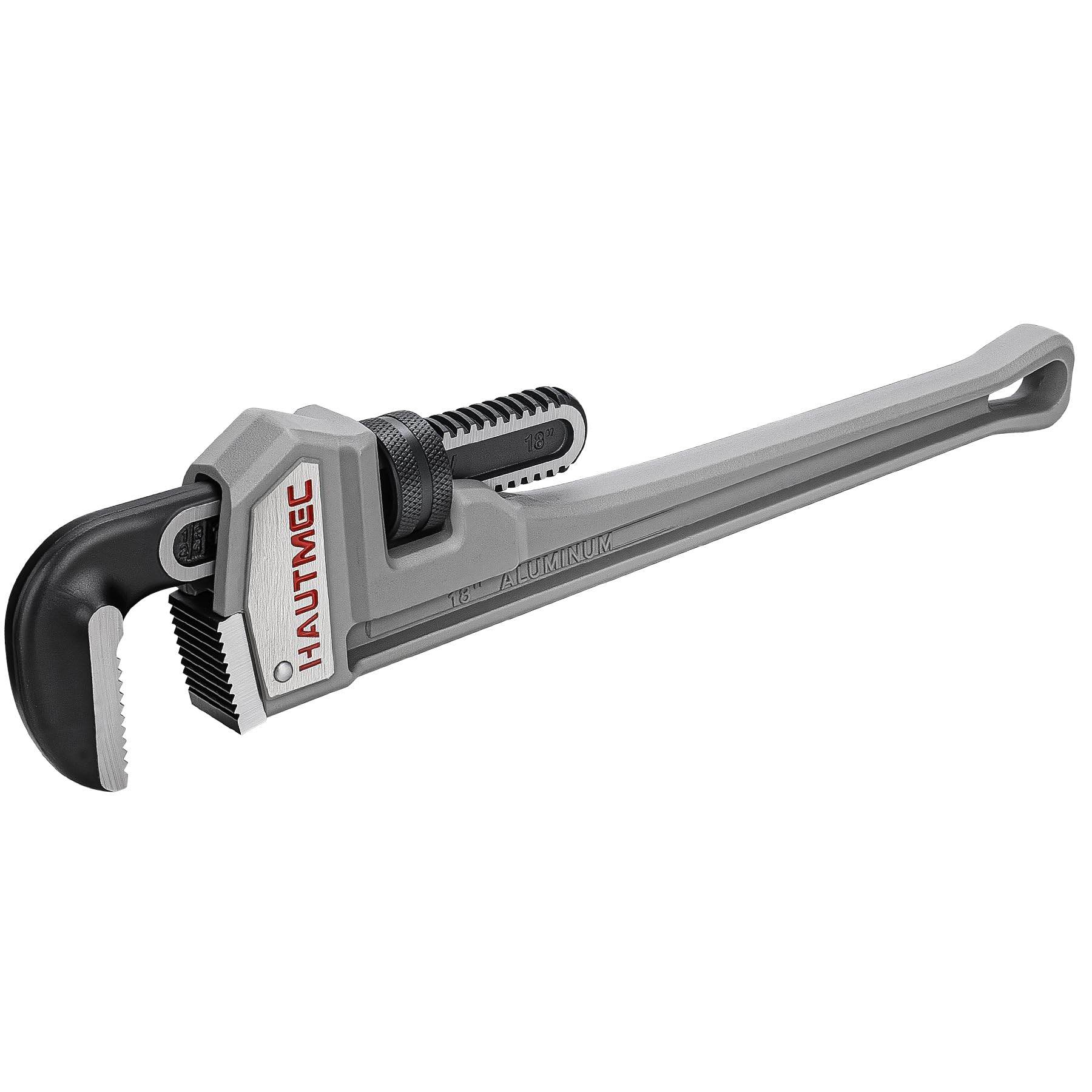 HAUTMEC Llave de tubo recto de aluminio de 18 pulgadas, llave de fontanería ajustable resistente, capacidad de mandíbula de 2-1/2 pulgadas, para tuberías, camisetas, válvulas de bola y otros objetos