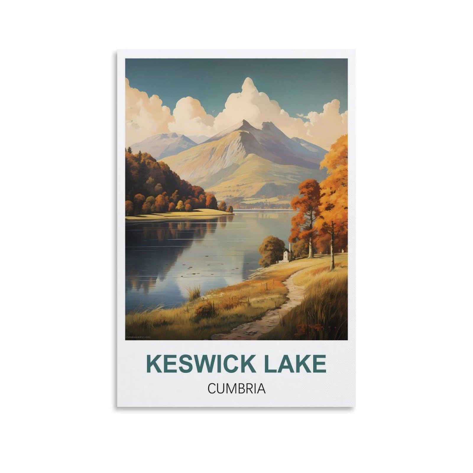 HXHNFERR Keswick Lake Cumbria Vintage Travel Poster 08x12inch(20x30cm) Canvas Wall Posters And Art Pictures Prints Paintings Bedroom Decor