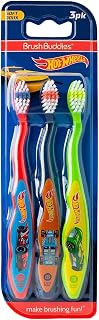 Brush Buddies Hot Wheels 아동용 수동 칫솔 - 3팩 | 재미있는 멀티 컬러 디자인의 부드러운 칫솔, 미끄럼 방지 그립 핸들, 유아, 가정 또는 여행에 적합