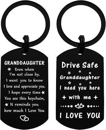 Granddaughter Gifts from Grandma Grandpa - Drive Safe Granddaughter Keychain, I Love You Granddaughters Birthday Gifts, Best Keychain Gift for Our Teen Adult Little Girl