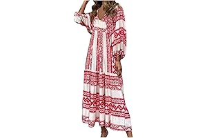 Plus Size Christmas Dress: NaRHbrg Boho Maxi Dress for Women Floral Print Deep V Neck