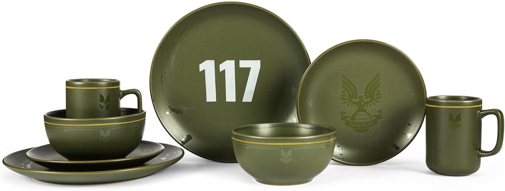 Ukonic Halo Master Chief 117 Stoneware 8 Piece Dinnerware Set Video Game Theme Home Kitchen Essentials with Dinner Plate and Salad Plate, Soup Bowl and Mug for 2