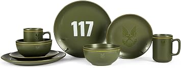 HALO Master Chief 117 Stoneware 8-Piece Dinnerware Set | Video Game-Themed Home Kitchen Essentials | Includes Dinner And Salad Plates, Soup Bowls, Mugs | Place Setting For 2 Green