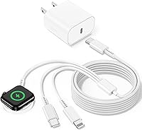 Vista 8 de Cargador múltiple para Apple Watch, carga de iPhone, múltiples dispositivos, cable de carga de viaje 3 en 1 de 6 pies con cargadores USB C de 20 W