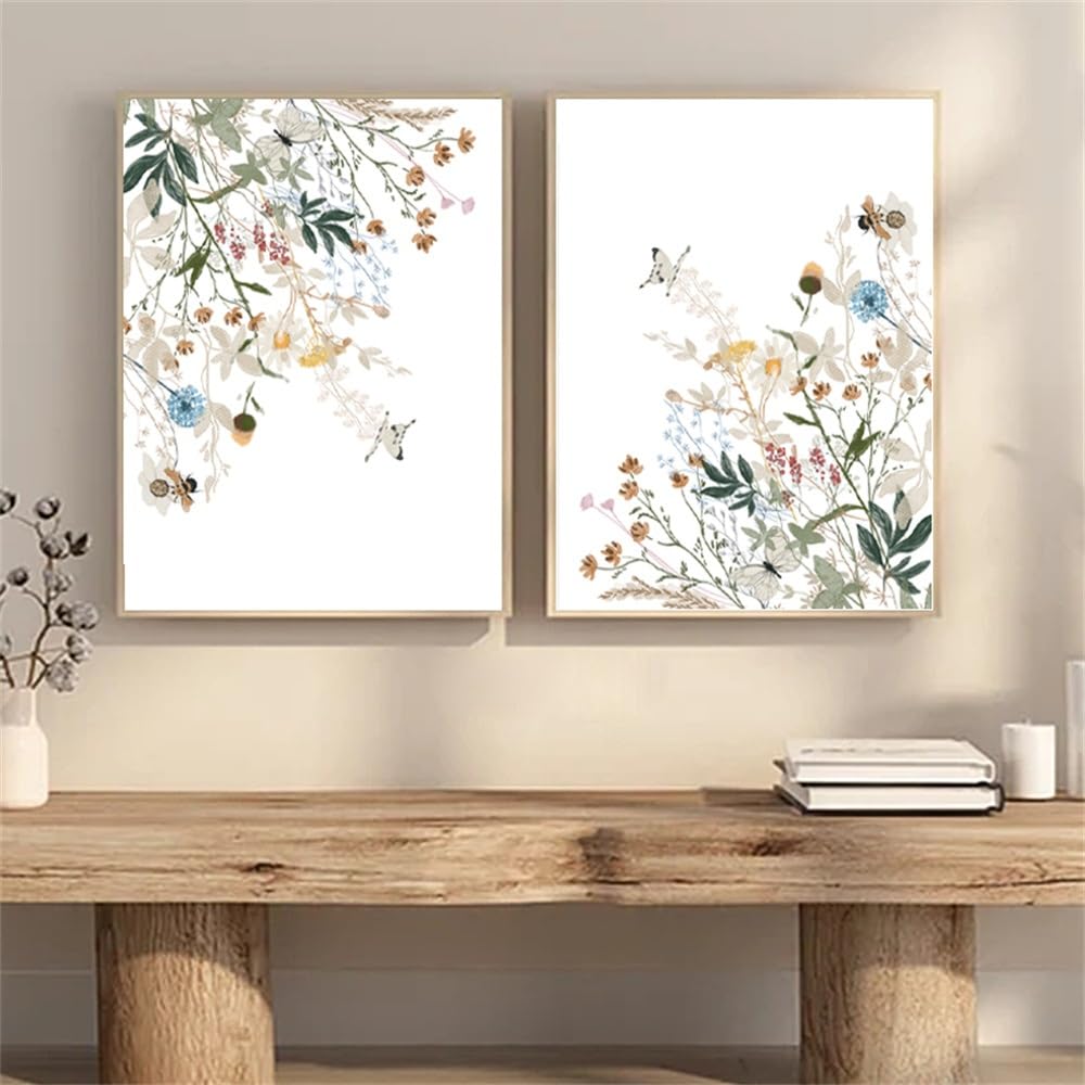 WBYZAC 2 Pieces Poster-Abstract Wildflower Print Floral Wall Decor Botanical Poster Modern Minimalist Wall Art Canvas Painting Flower Pictures Living Room Office Decor-60 * 70cm (No Frame)