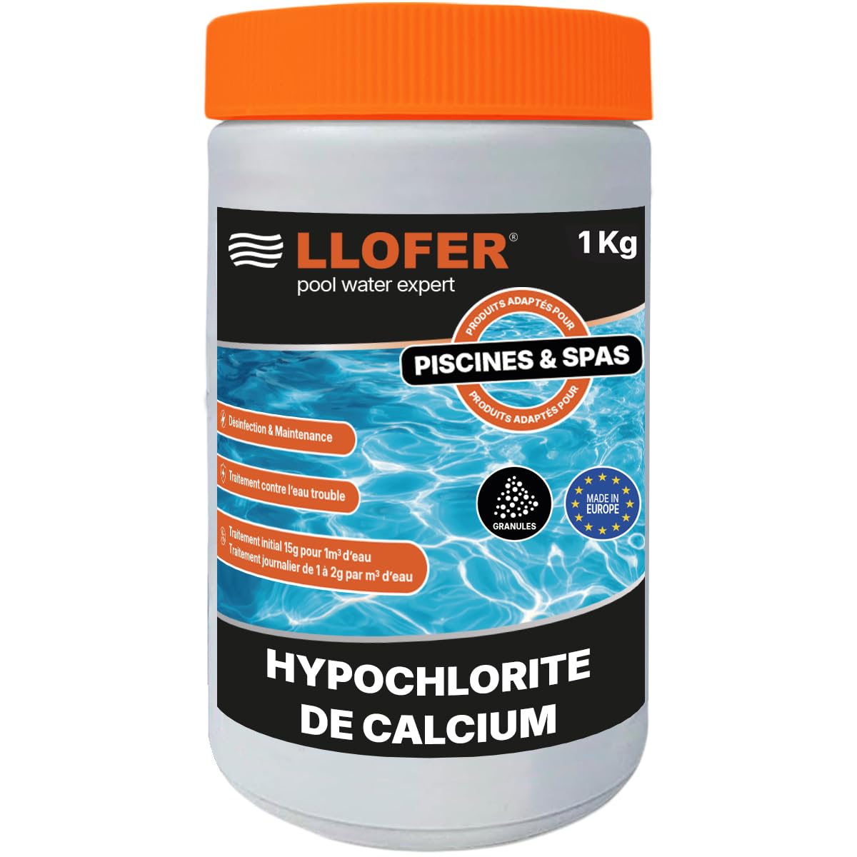 1Kg Hypochlorite de Calcium granulés - Chlore Choc - Eau Verte & Trouble - chloration Choc Piscine